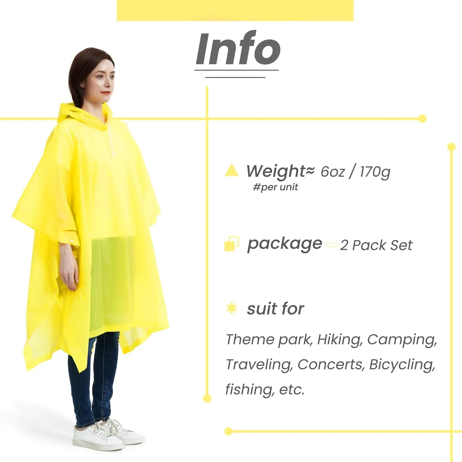 ANTVEE Reusable Rain Ponchos for Adult 2 Pack for Women and Men with Drawstring Hood