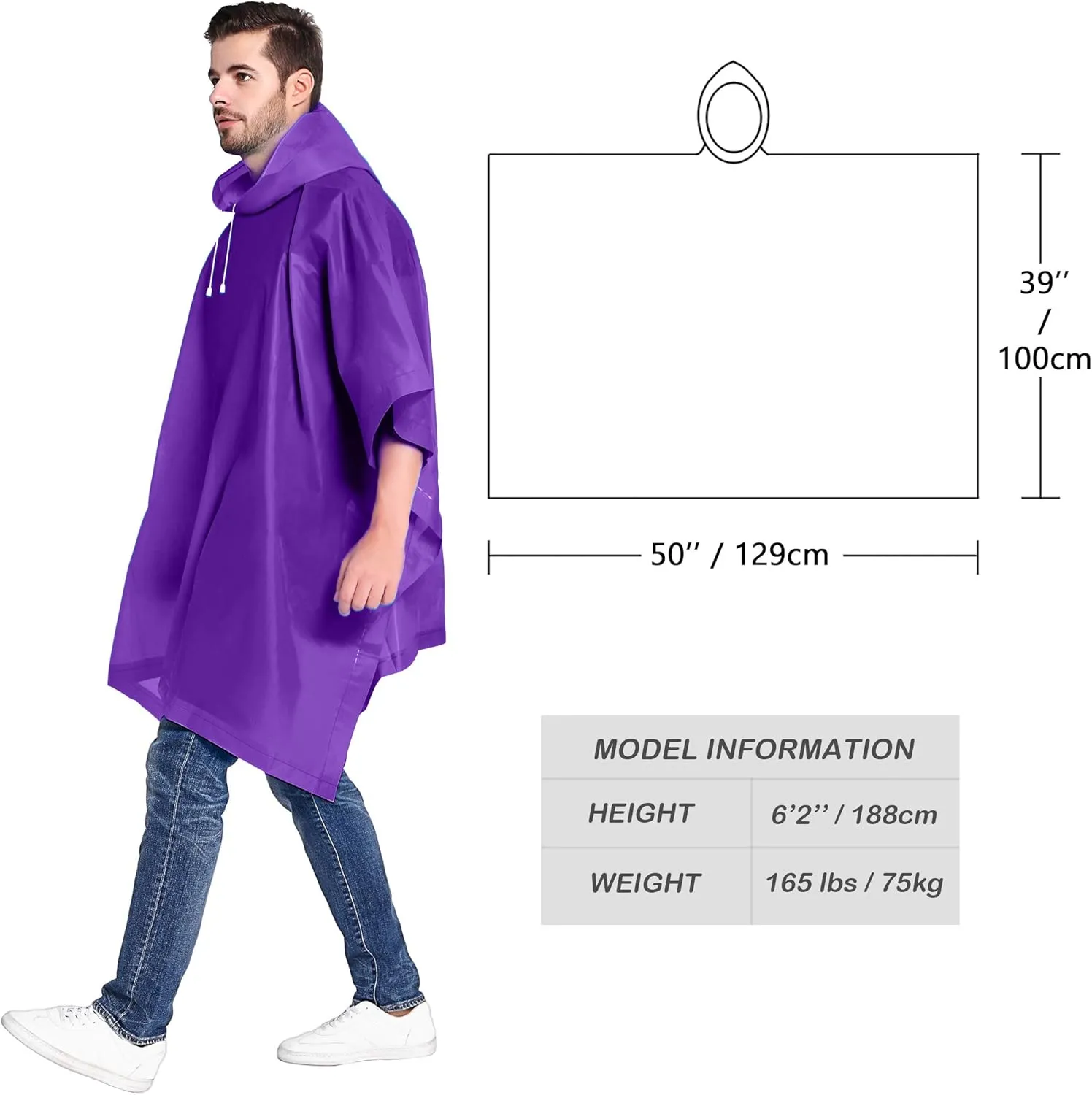 ANTVEE Reusable Rain Ponchos for Adult 2 Pack for Women and Men with Drawstring Hood