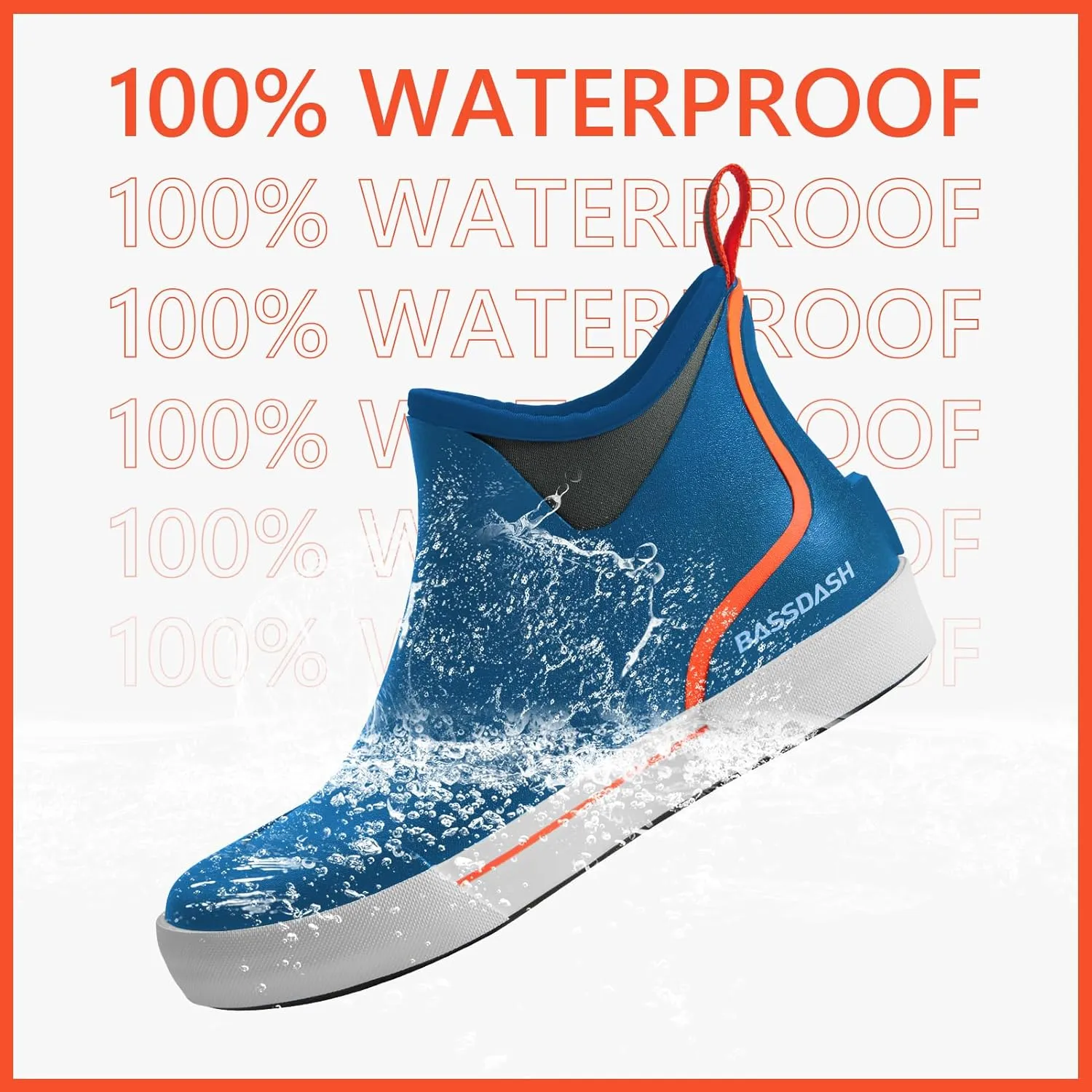 BASSDASH Mens 4.5" Waterproof Fishing Deck Boots Anti-Slip Rubber Ankle Boots Rain Shoes for Boating Gardening Working