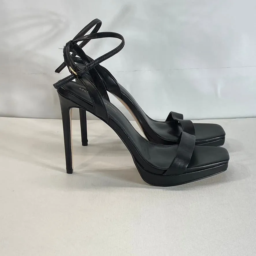 BCBGENERATION Women's Black Leather Cadence Ankle-Strap Platform Sandals SZ 10