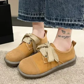 binfenxie  -  Women Leather Casual Shoes Flat Heel Square Toe Sneakers Spring Autumn Retro Leather Shoes Oxford Flats Fashion Light Soft New