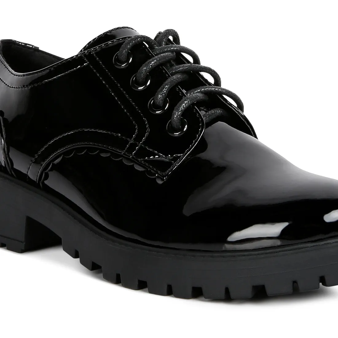 Black Cabbose Patent Lace Up Shoes