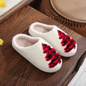 Blue Zone Planet |  Christmas Tree Pattern Unisex Home Winter Fur Slippers