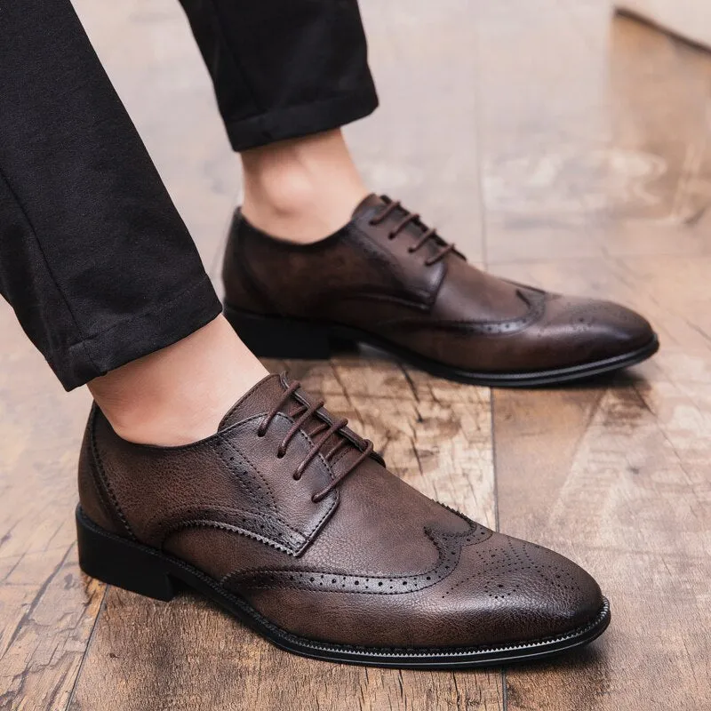 Brogue Formal Shoes Men Dress Leather Shoes Fashion