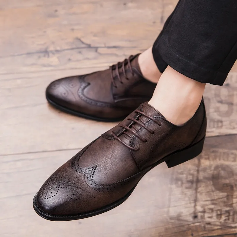 Brogue Formal Shoes Men Dress Leather Shoes Fashion
