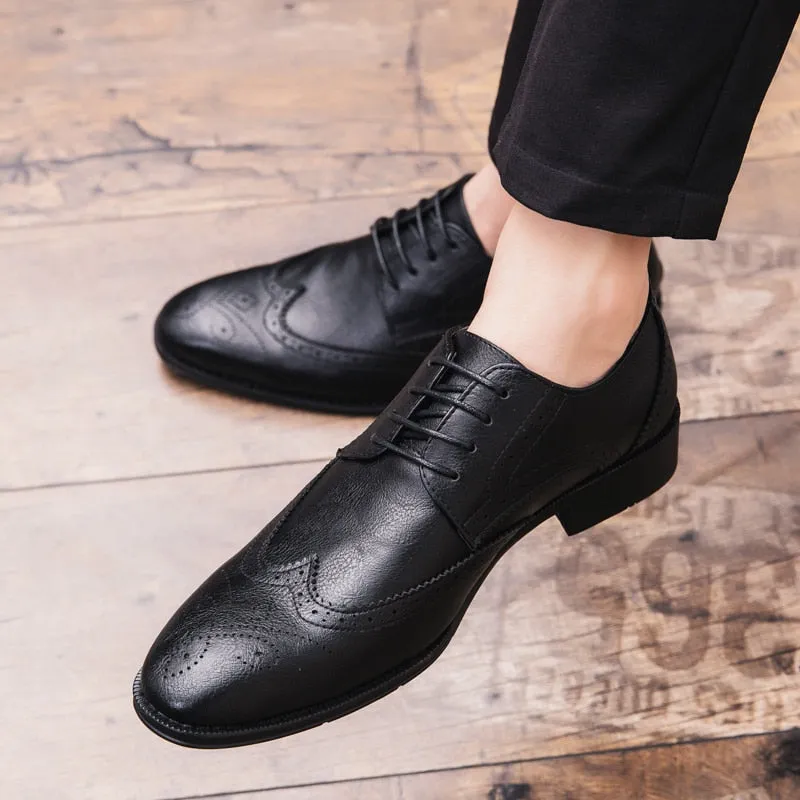 Brogue Formal Shoes Men Dress Leather Shoes Fashion