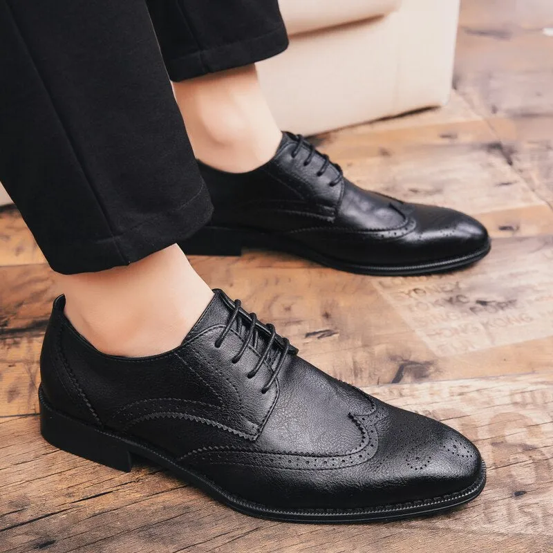 Brogue Formal Shoes Men Dress Leather Shoes Fashion