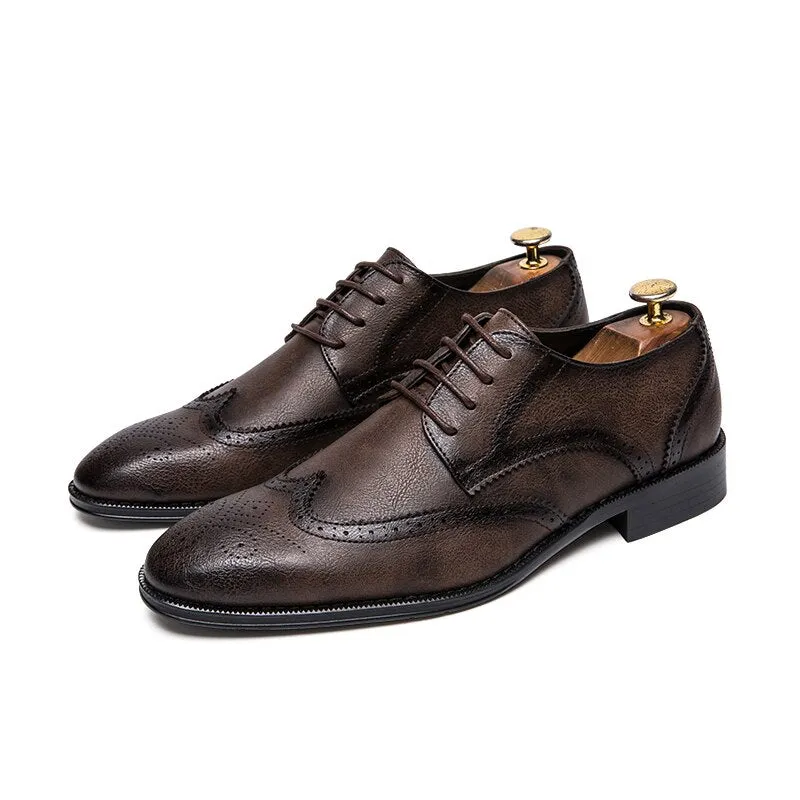 Brogue Formal Shoes Men Dress Leather Shoes Fashion