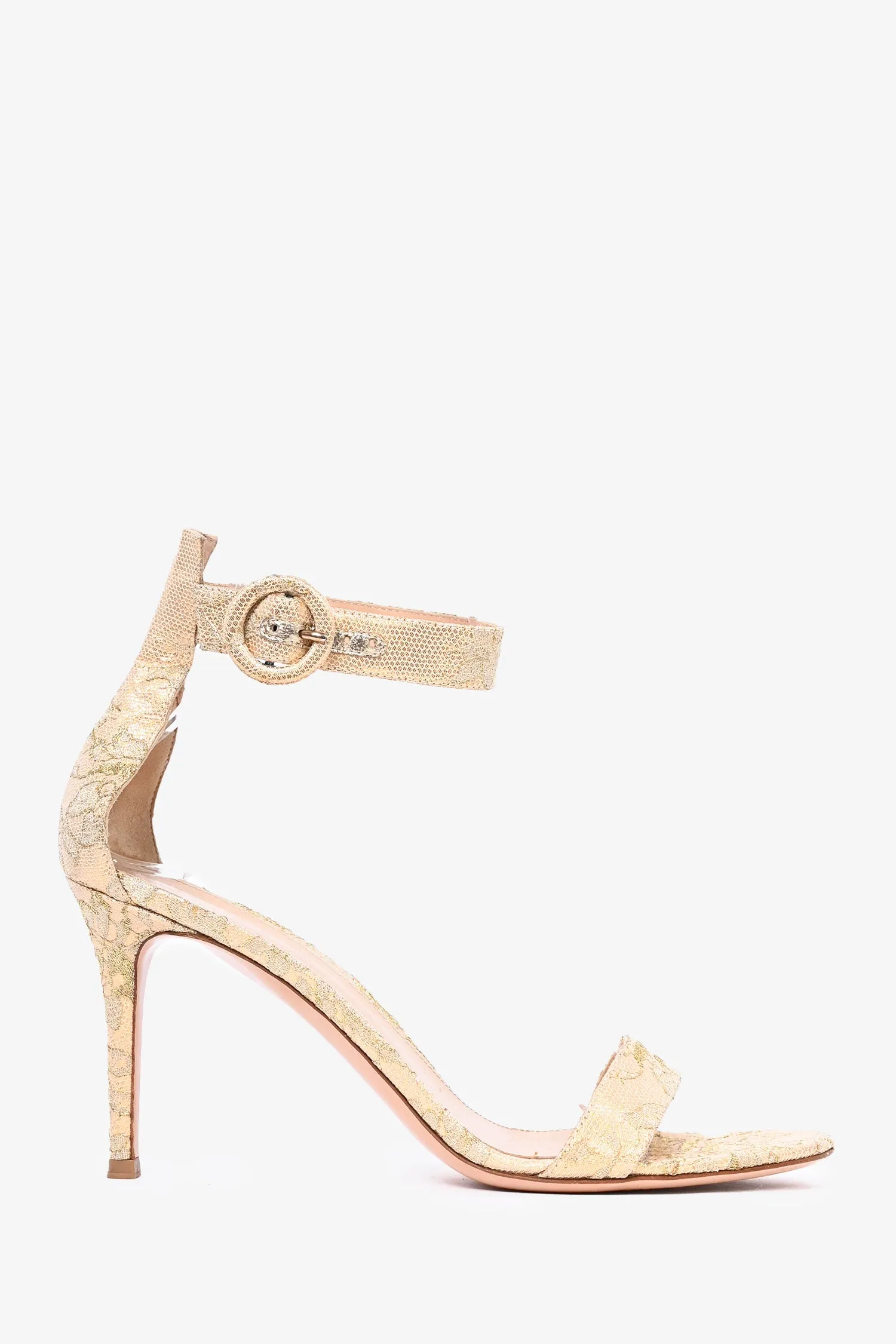 Gianvito Rossi Gold Lace Ankle Strap Heels Size 39