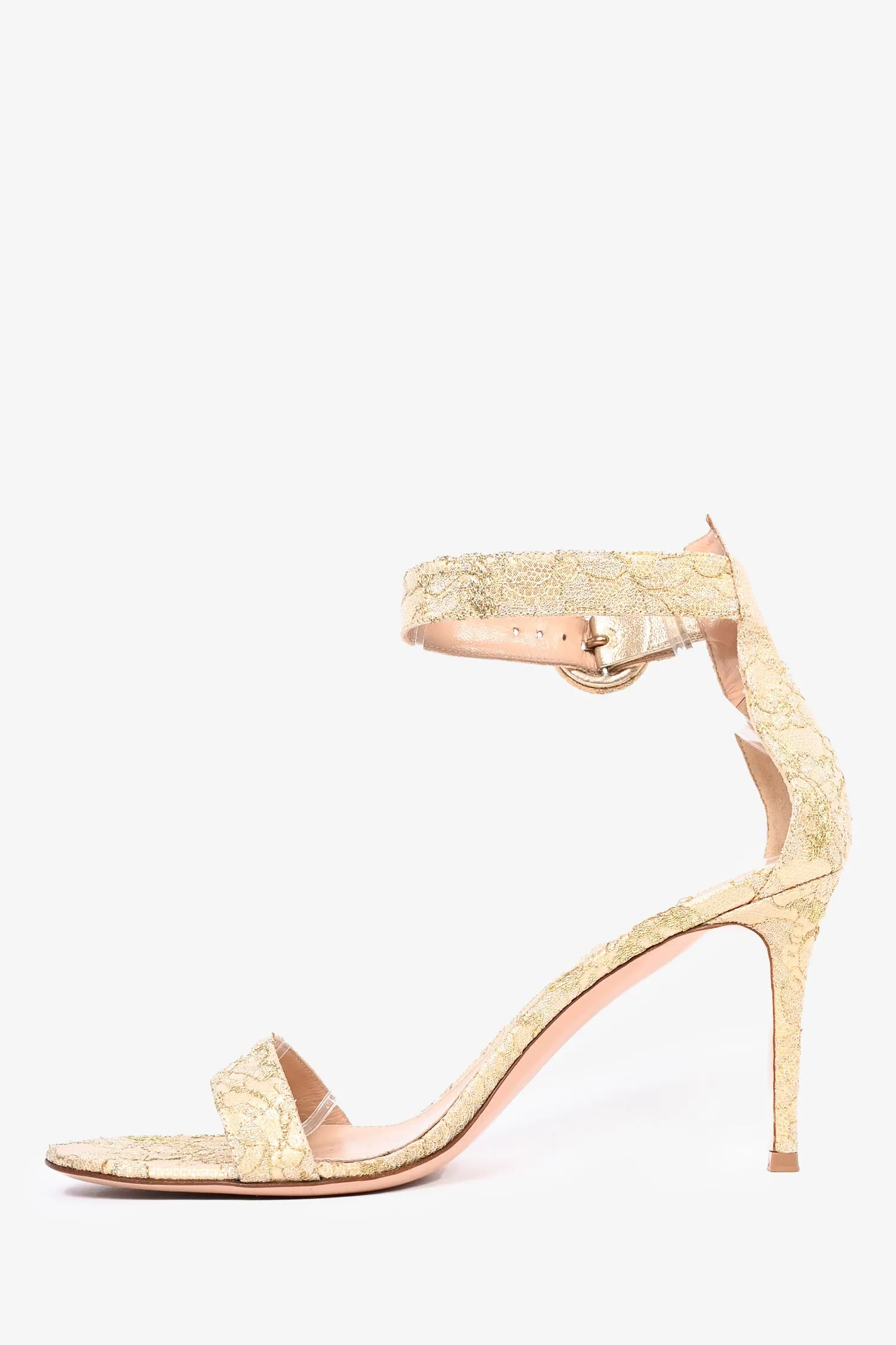 Gianvito Rossi Gold Lace Ankle Strap Heels Size 39