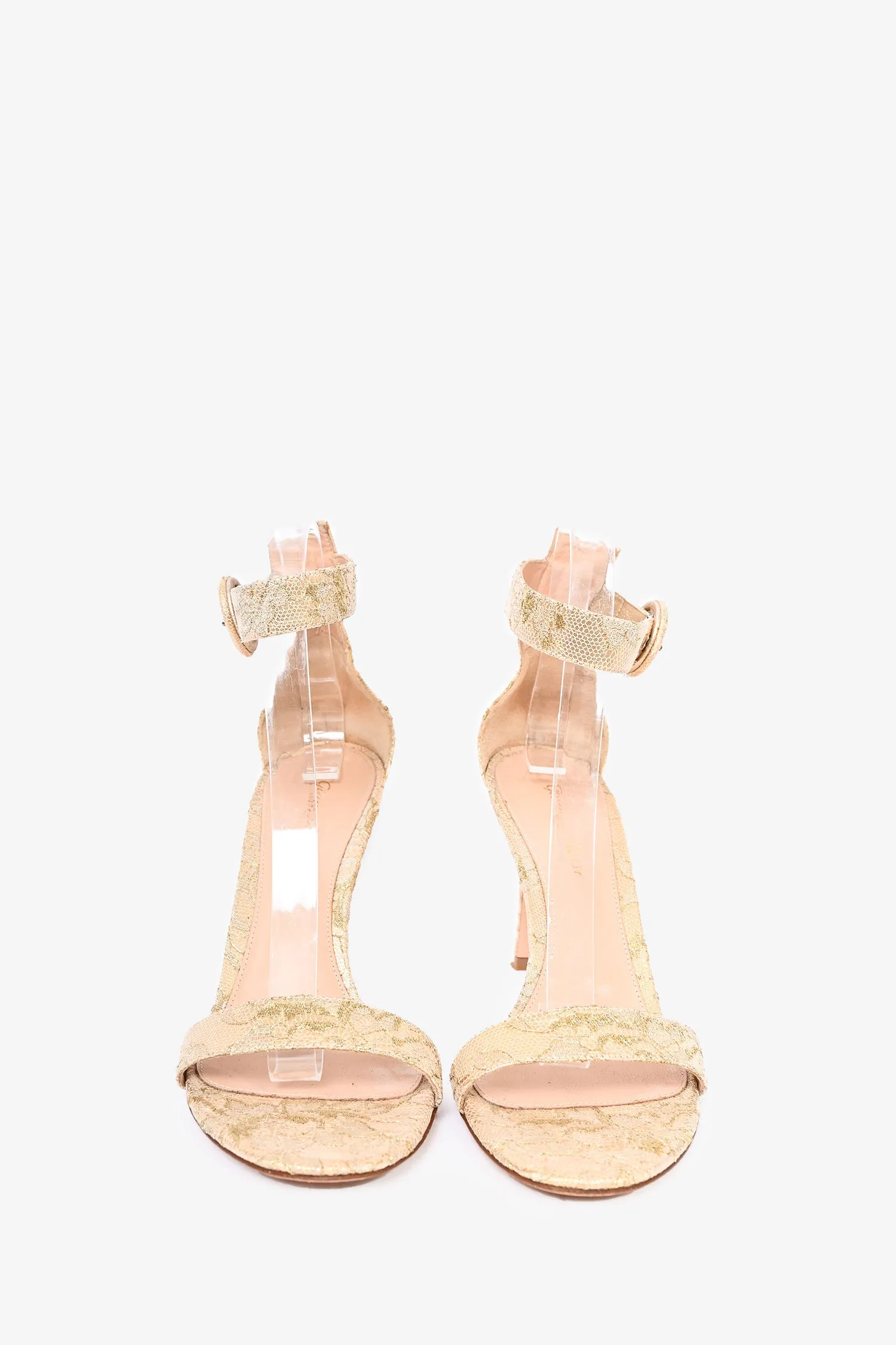 Gianvito Rossi Gold Lace Ankle Strap Heels Size 39