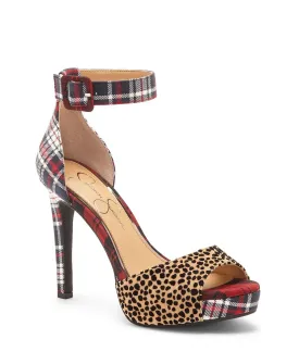 Jessica Simpson Beeya Natural Blue Printed Peep Toe Ankle Strap Platfrom Pumps