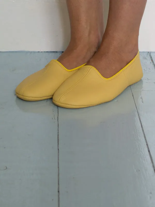 LEATHER SLIPPERS in YELLOW