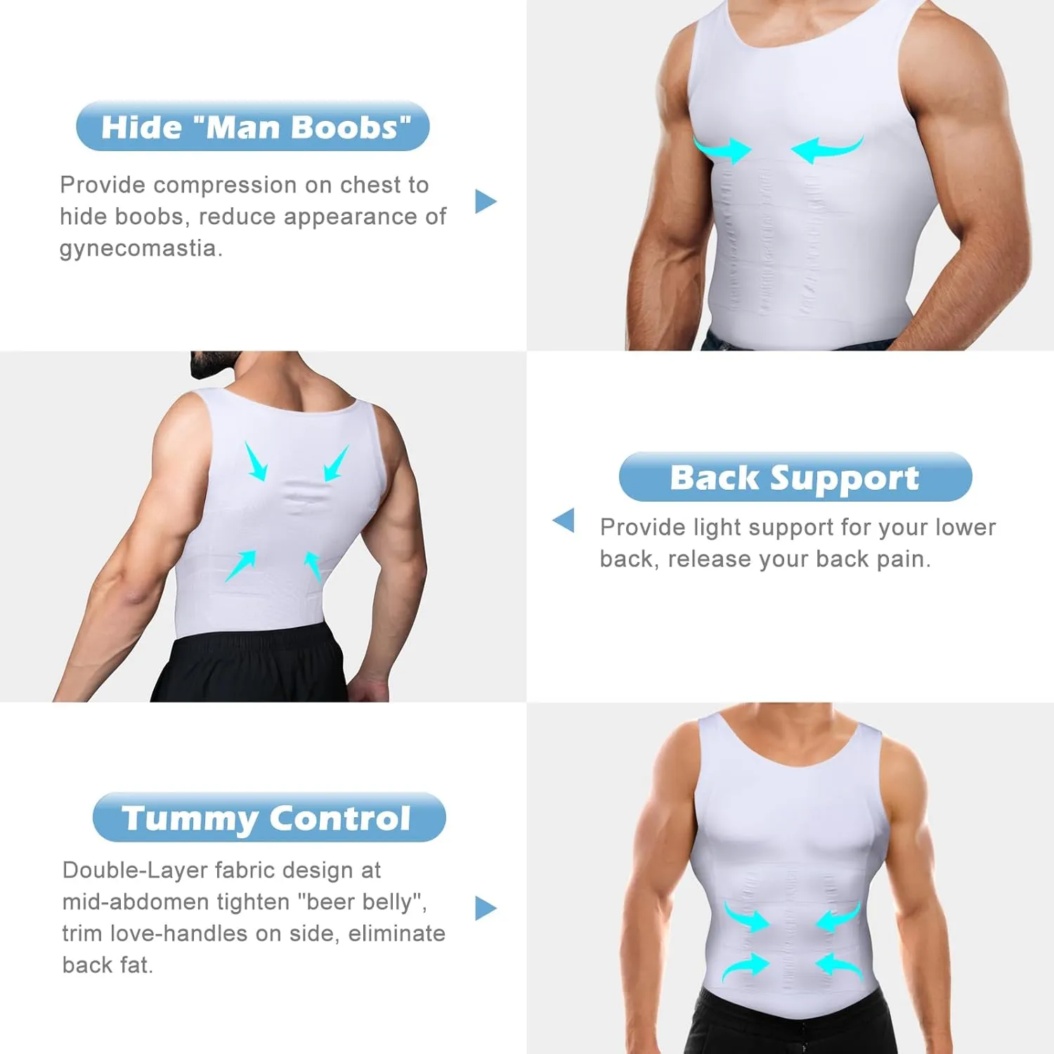 Mens Compression Shirt Slimming Body Shaper Vest Workout Tank Tops Abs Abdomen Undershirts