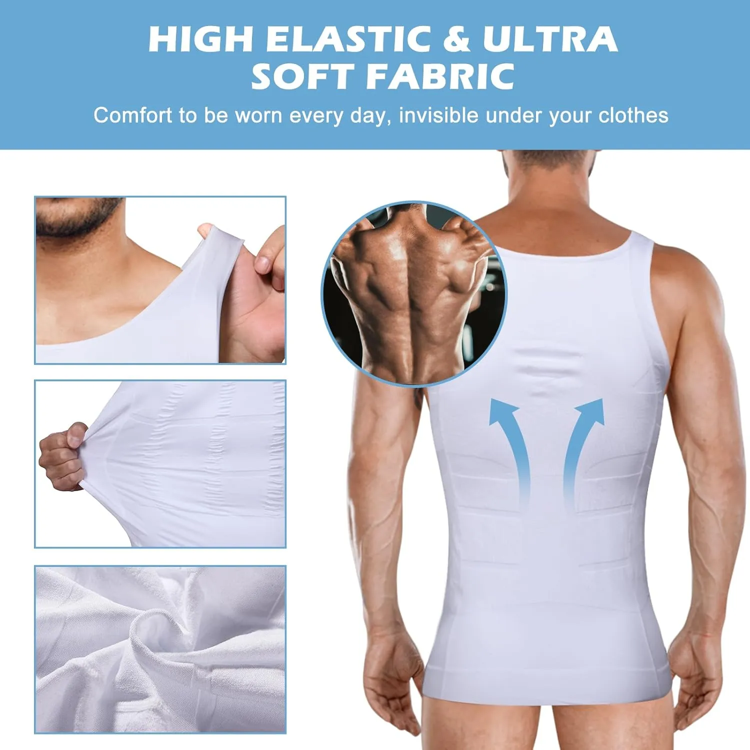 Mens Compression Shirt Slimming Body Shaper Vest Workout Tank Tops Abs Abdomen Undershirts