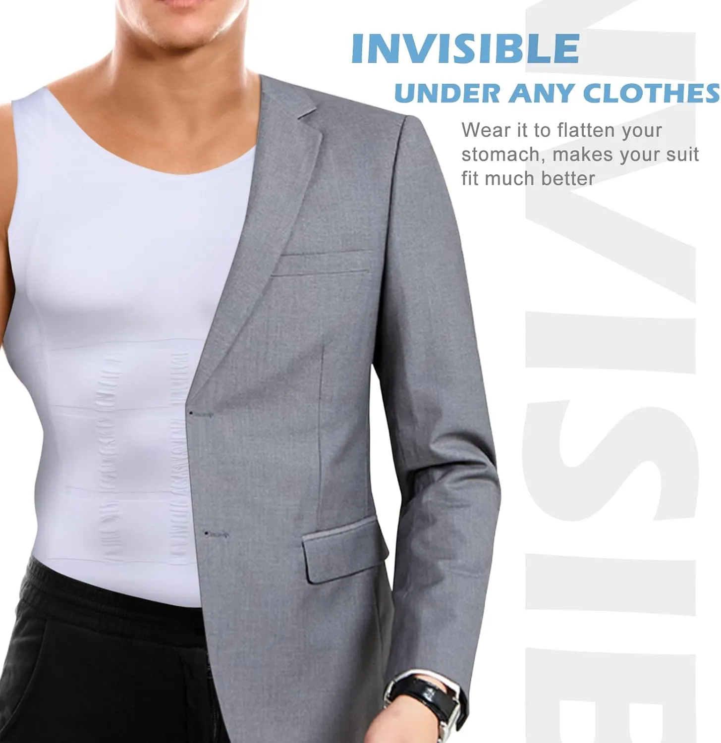 Mens Compression Shirt Slimming Body Shaper Vest Workout Tank Tops Abs Abdomen Undershirts