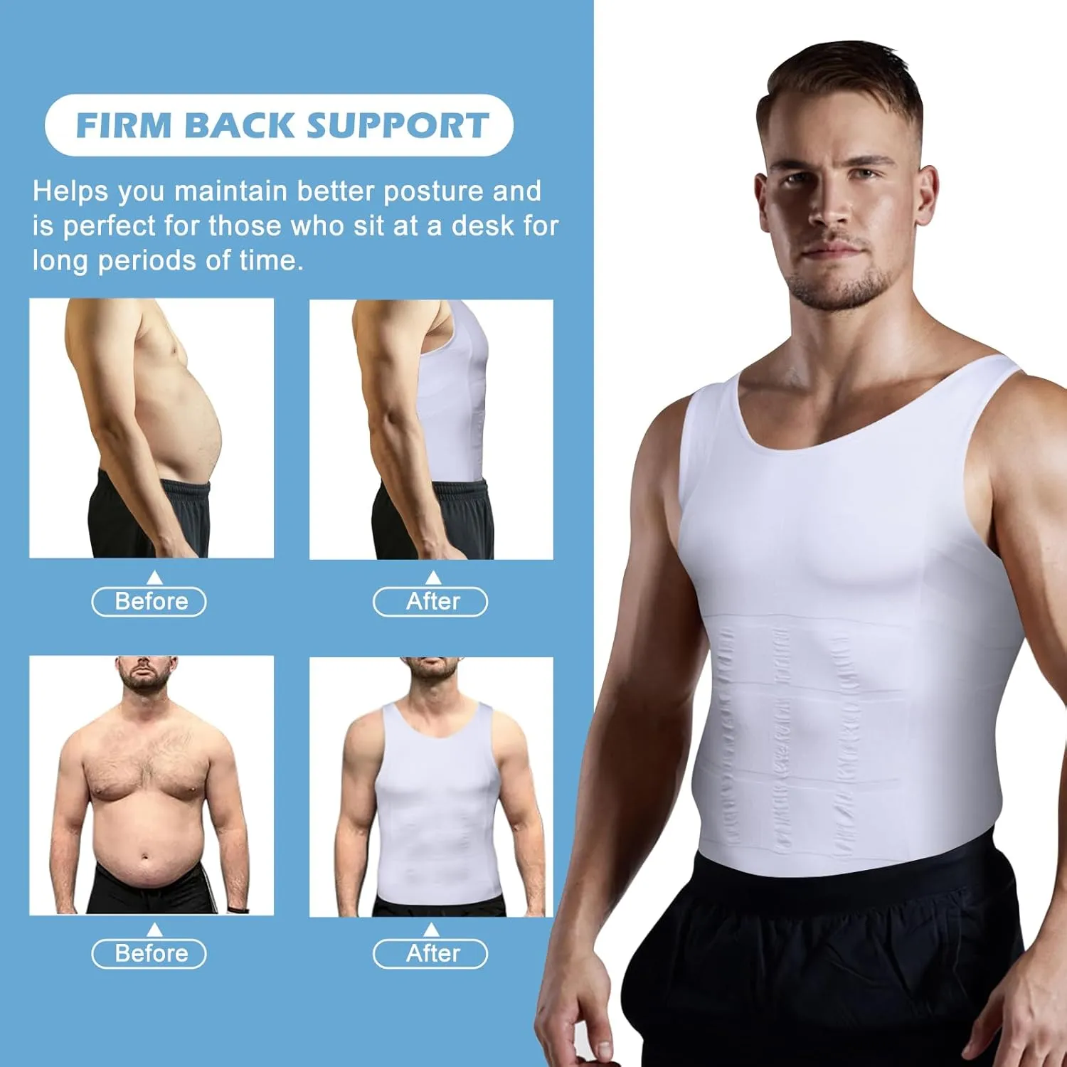 Mens Compression Shirt Slimming Body Shaper Vest Workout Tank Tops Abs Abdomen Undershirts