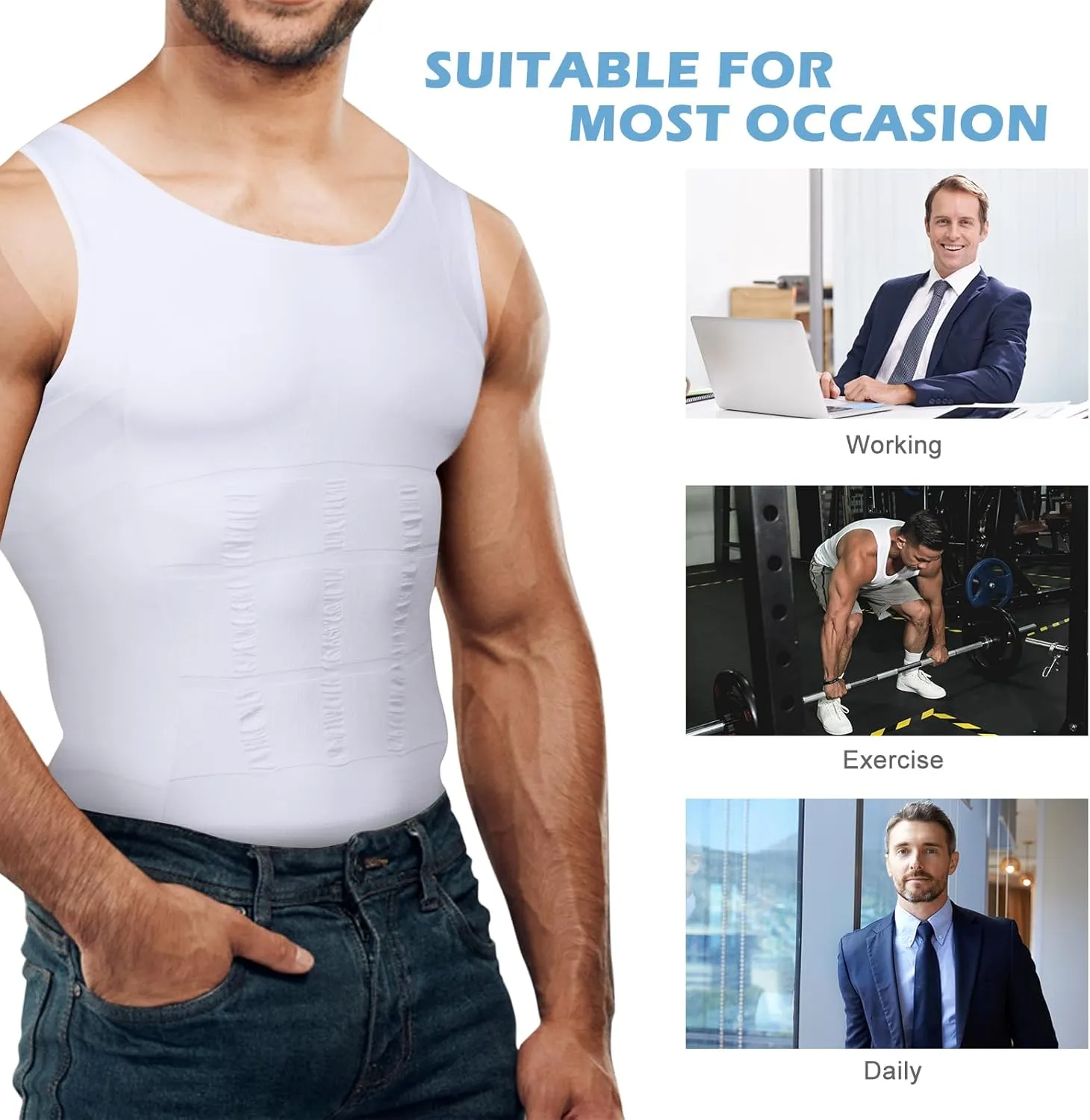 Mens Compression Shirt Slimming Body Shaper Vest Workout Tank Tops Abs Abdomen Undershirts
