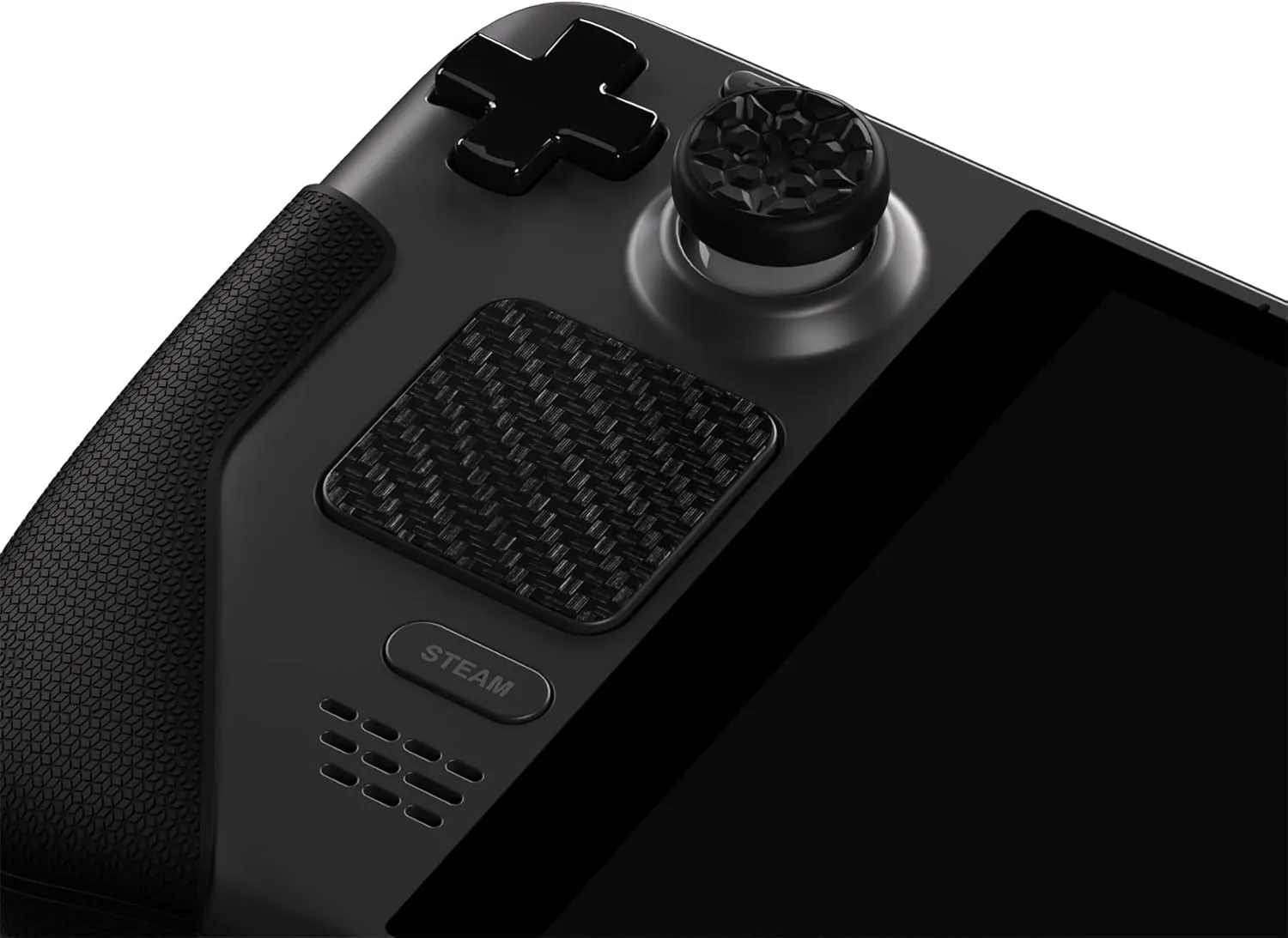 PlayVital Premium Split Handle Grips Soft Rubber Grip Pads for Steam Deck LCD & OLED, Trackpads Skin Grip Trigger Back Button Grip Stickers Set with Thumb Grip Caps - Hexagonal Diamond Textured Black