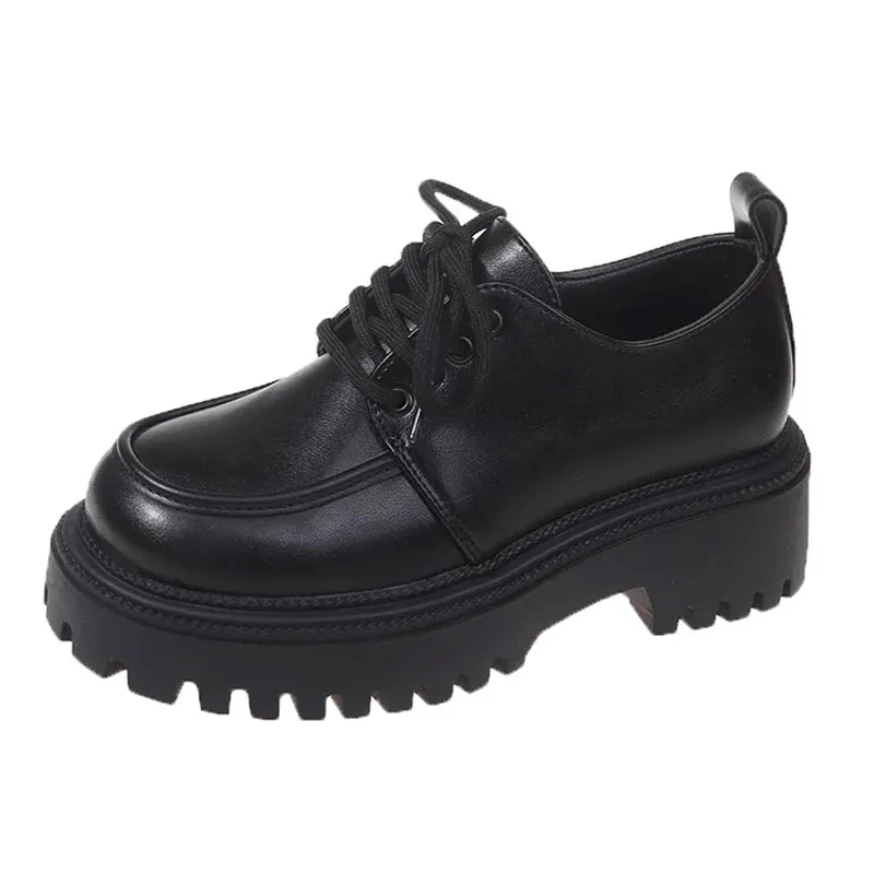 Rimocy Chunky Platform Oxfords Shoes for Women Autumn Non Slip Lace Up Flats Woman Thick Bottom Patent Leather Gothic Shoes