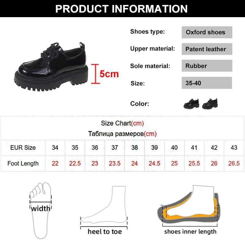 Rimocy Chunky Platform Oxfords Shoes for Women Autumn Non Slip Lace Up Flats Woman Thick Bottom Patent Leather Gothic Shoes