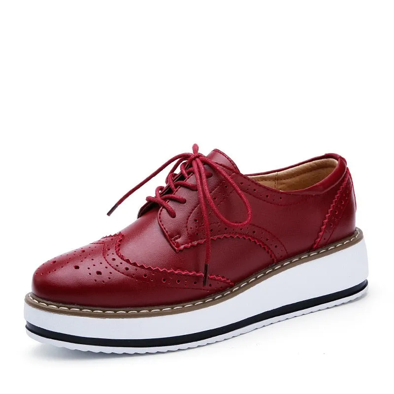 Spring Autumn Flat Oxford Shoes For Women Platform Shoes Woman Brogue Patent Leather Flats Lace Up Women Shoes Female