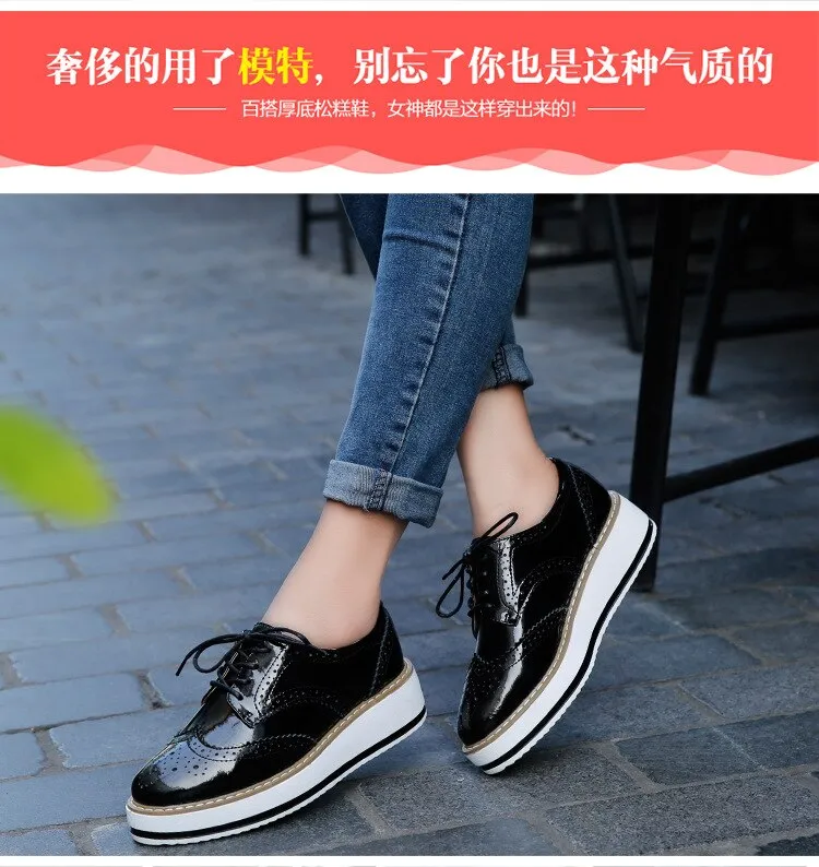 Spring Autumn Flat Oxford Shoes For Women Platform Shoes Woman Brogue Patent Leather Flats Lace Up Women Shoes Female