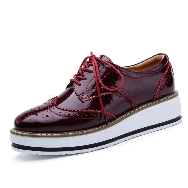 Spring Autumn Flat Oxford Shoes For Women Platform Shoes Woman Brogue Patent Leather Flats Lace Up Women Shoes Female