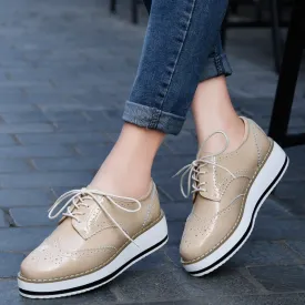 Spring Autumn Flat Oxford Shoes For Women Platform Shoes Woman Brogue Patent Leather Flats Lace Up Women Shoes Female