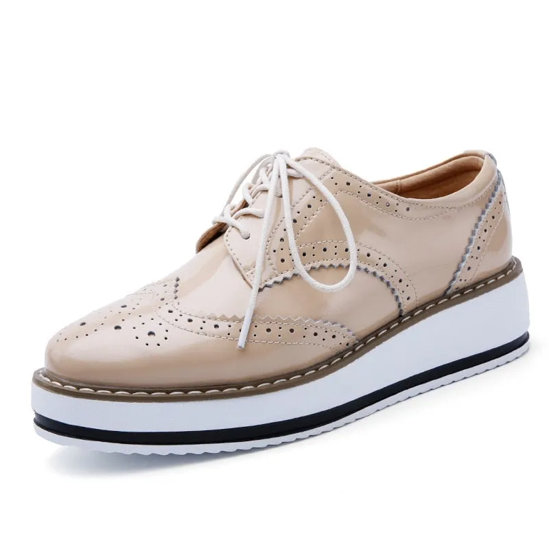 Spring Autumn Flat Oxford Shoes For Women Platform Shoes Woman Brogue Patent Leather Flats Lace Up Women Shoes Female