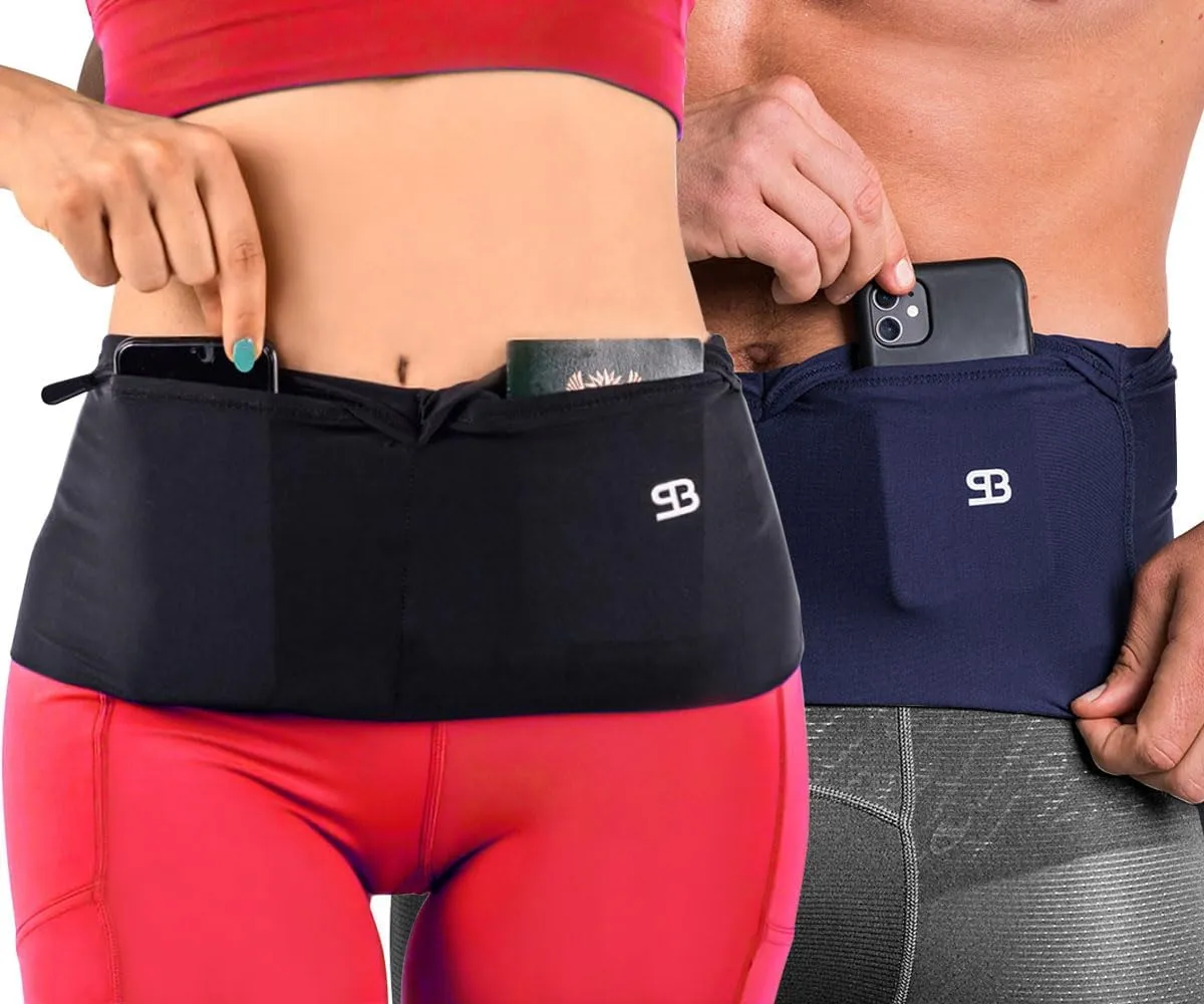 StashBandz Unisex Travel Money Belt, Running Belt, Fanny and Waist Pack, 4 Large Security Pockets -1 Zipper Pocket, Fits All Size Phones Passport and More