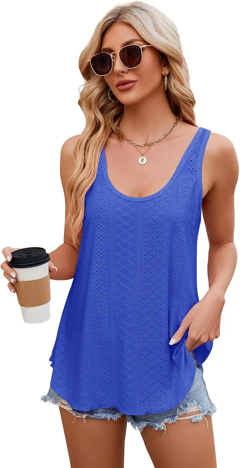 VUTRU Womens Tank Tops Sleeveless Eyelet Loose Casual Summer Flowy Square Neck Beach Vacation Clothes 2025