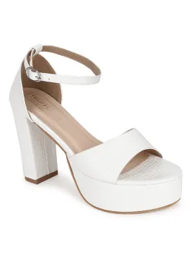 White PU Croc Pattern High Block Heel Sandals (TC-SLC-V103-WHT)