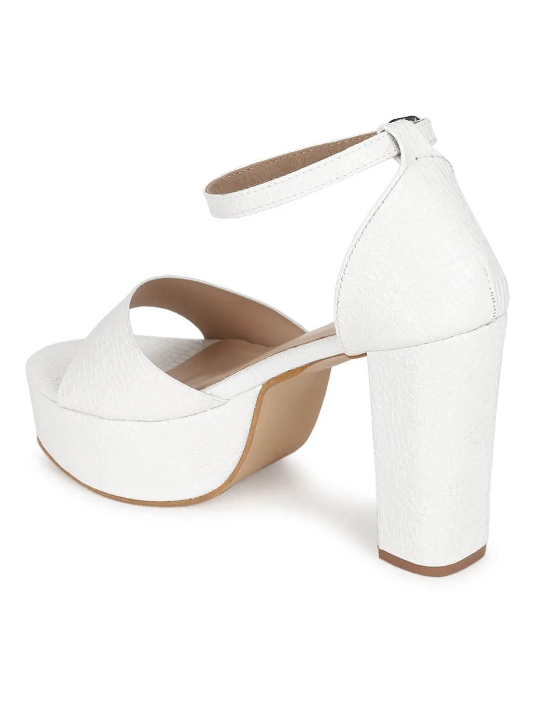 White PU Croc Pattern High Block Heel Sandals (TC-SLC-V103-WHT)