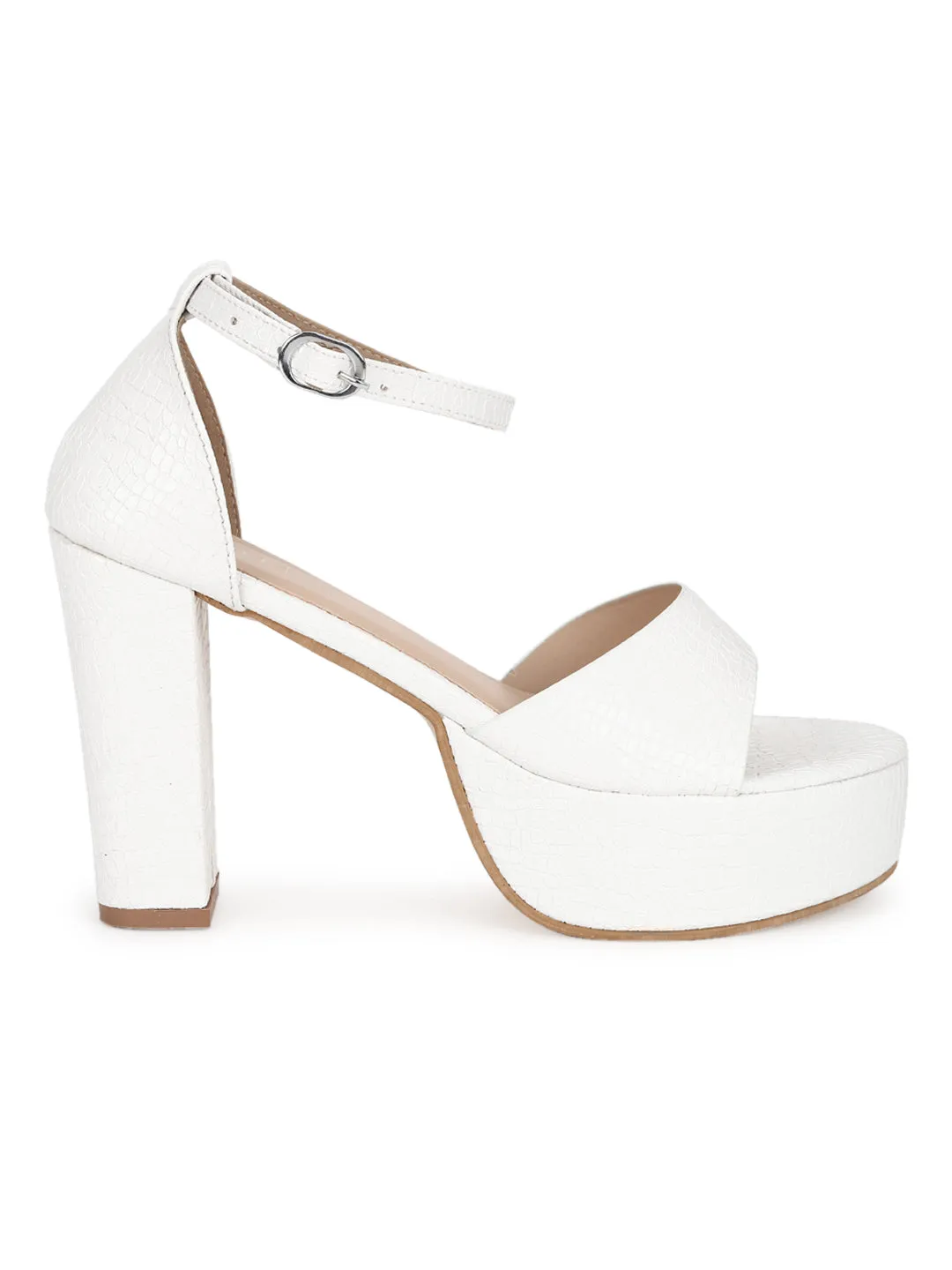 White PU Croc Pattern High Block Heel Sandals (TC-SLC-V103-WHT)