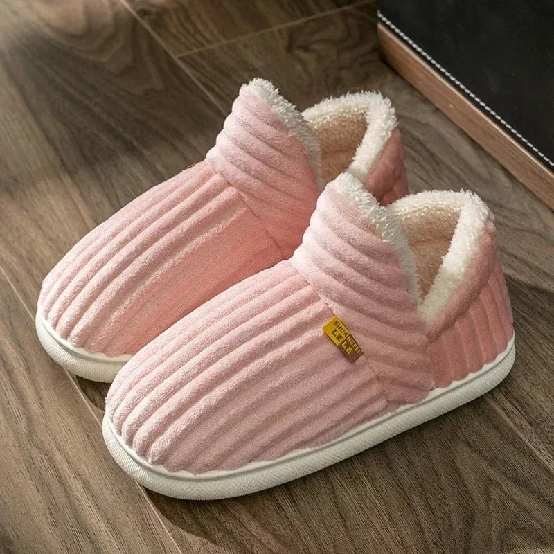 Winter Couple Cotton Slippers – Plush Wrap Heels, Non-Slip Warm Cotton Flip-Flops for Women & Men, Perfect for Home Comfort