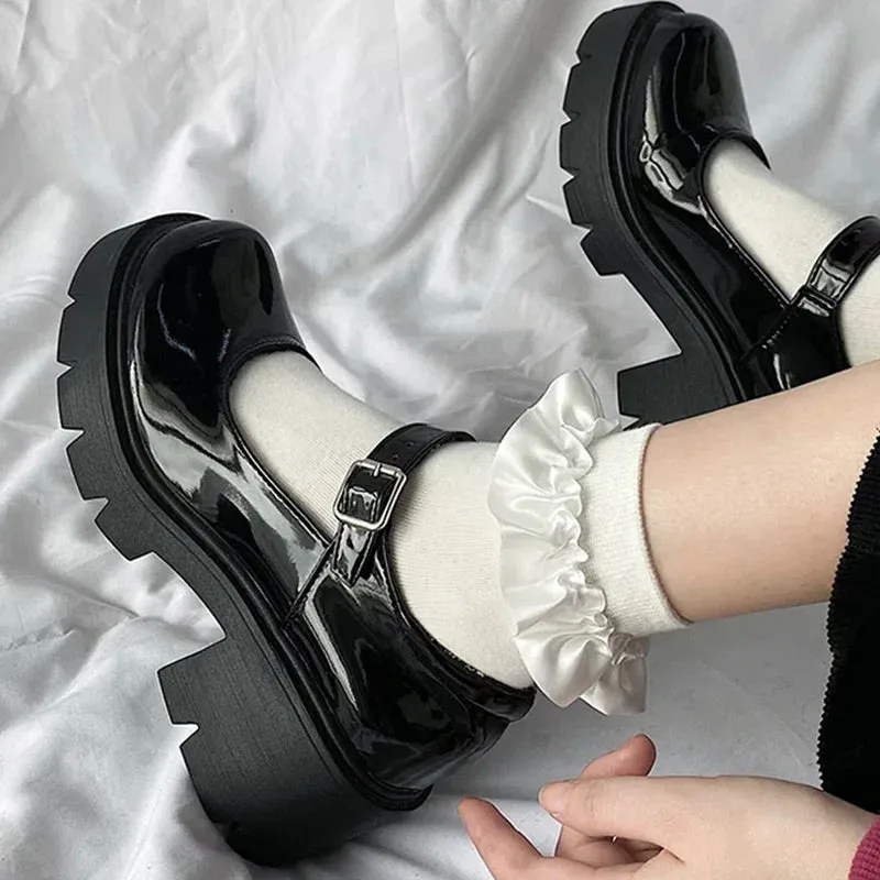 Xajzpa  Summer Platform Leather Shoes Women Flats Casual Oxford Loafers Thick Bottom Ladies Wedge Lolita Shoes Mary Jane Ladies