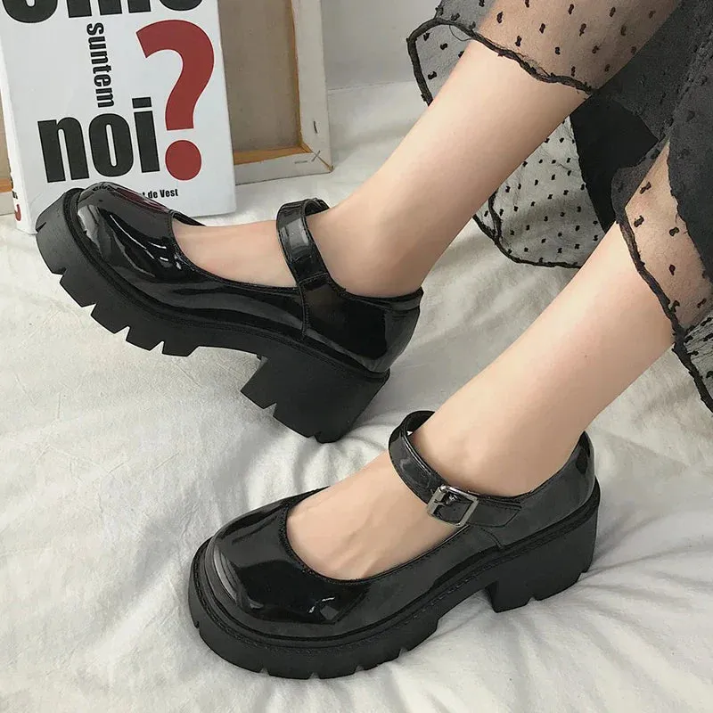 Xajzpa  Summer Platform Leather Shoes Women Flats Casual Oxford Loafers Thick Bottom Ladies Wedge Lolita Shoes Mary Jane Ladies