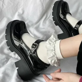 Xajzpa  Summer Platform Leather Shoes Women Flats Casual Oxford Loafers Thick Bottom Ladies Wedge Lolita Shoes Mary Jane Ladies