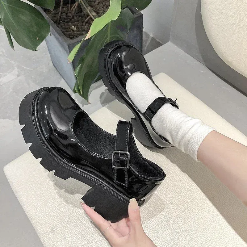 Xajzpa  Summer Platform Leather Shoes Women Flats Casual Oxford Loafers Thick Bottom Ladies Wedge Lolita Shoes Mary Jane Ladies